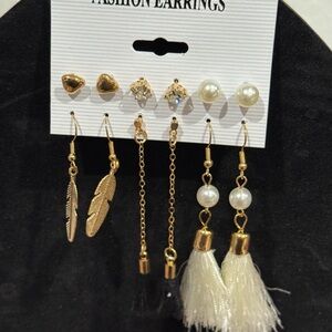 Gold and Cream Multi-Pair Women's Earring Set